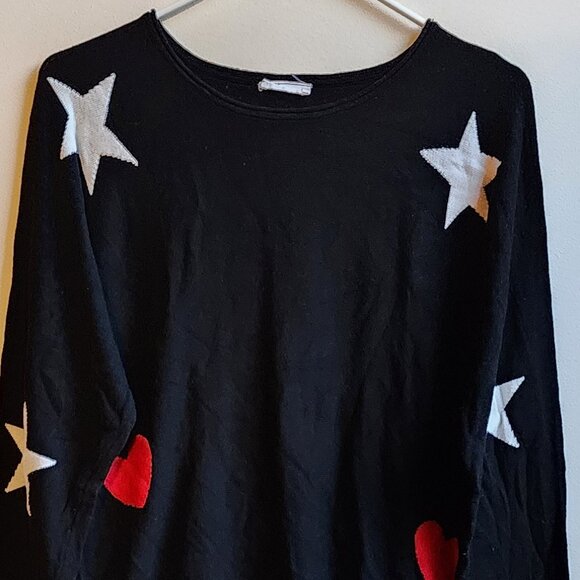 brit.ny Black Stars Hearts Scoop Neck Sweater Size Large - Picture 5 of 14